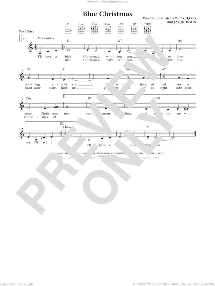 Blue Christmas (from The Daily Ukulele) (arr. Liz and Jim Beloff) sheet music for ukulele by Elvis Presley, Jim Beloff, Liz Beloff and Billy Hayes, intermediate skill level