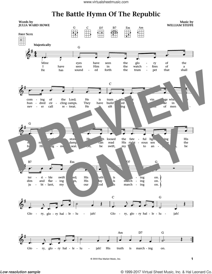 Battle Hymn Of The Republic (from The Daily Ukulele) (arr. Liz and Jim Beloff) sheet music for ukulele by William Steffe, Jim Beloff, Liz Beloff and Julia Ward Howe, intermediate skill level