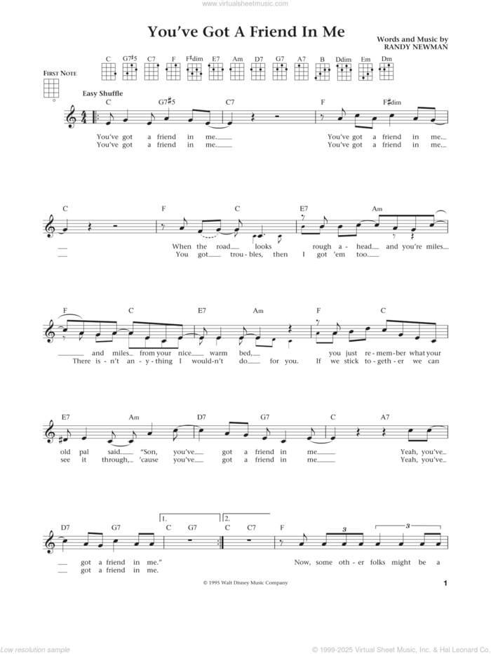 You've Got A Friend In Me (from Toy Story) (from The Daily Ukulele) (arr. Liz and Jim Beloff) sheet music for ukulele by Randy Newman, Jim Beloff and Liz Beloff, intermediate skill level