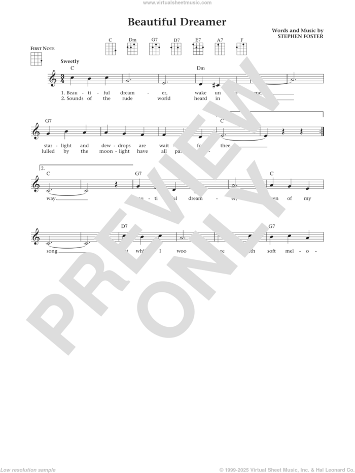 Beautiful Dreamer (from The Daily Ukulele) (arr. Liz and Jim Beloff) sheet music for ukulele by Stephen Foster, Jim Beloff and Liz Beloff, intermediate skill level