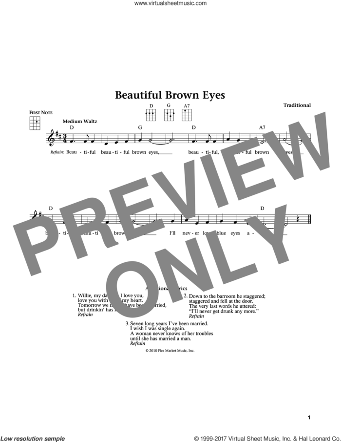 Beautiful Brown Eyes (from The Daily Ukulele) (arr. Liz and Jim Beloff) sheet music for ukulele , Jim Beloff and Liz Beloff, intermediate skill level
