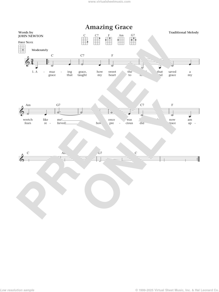 Amazing Grace (from The Daily Ukulele) (arr. Liz and Jim Beloff) sheet music for ukulele , Jim Beloff and Liz Beloff, wedding score, intermediate skill level