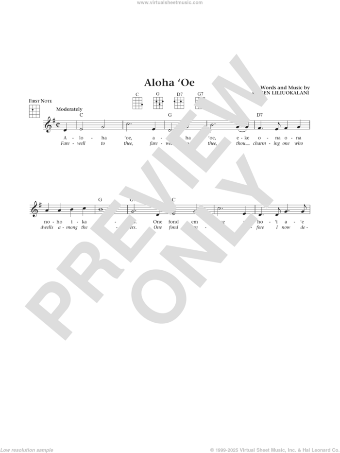 Aloha Oe (from The Daily Ukulele) (arr. Liz and Jim Beloff) sheet music for ukulele by Queen Liliuokalani, Jim Beloff and Liz Beloff, intermediate skill level