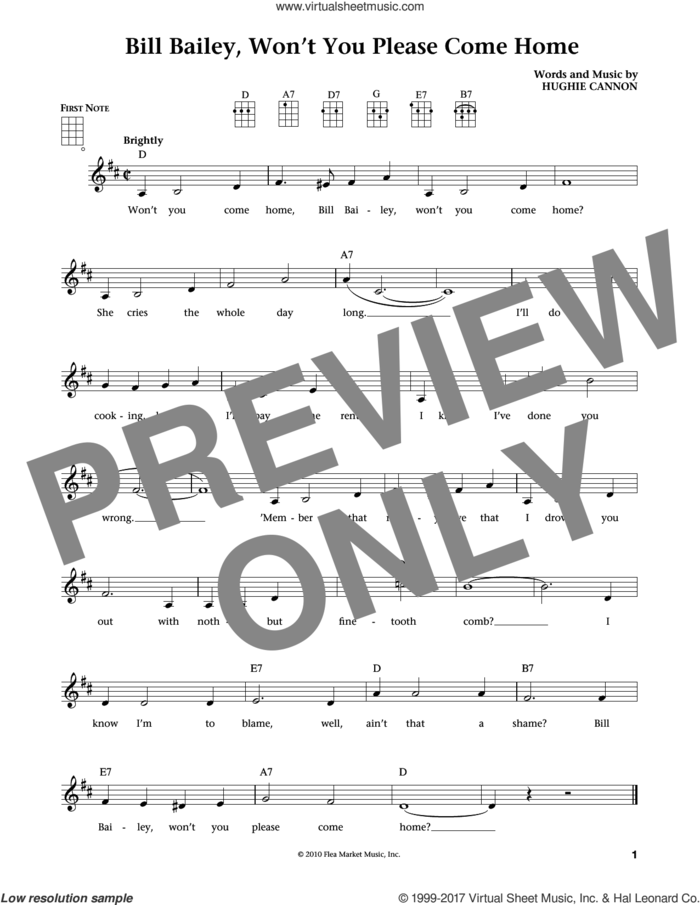 Bill Bailey, Won't You Please Come Home (from The Daily Ukulele) (arr. Liz and Jim Beloff) sheet music for ukulele by Hughie Cannon, Jim Beloff and Liz Beloff, intermediate skill level