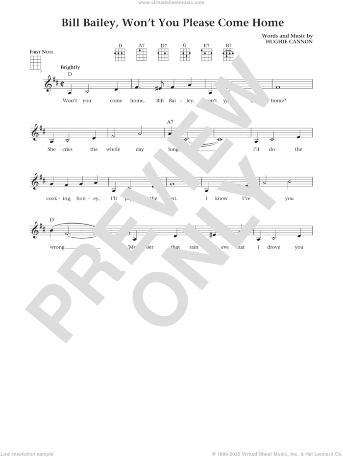 Bill Bailey, Won't You Please Come Home (from The Daily Ukulele) (arr. Liz and Jim Beloff) sheet music for ukulele by Hughie Cannon, Jim Beloff and Liz Beloff, intermediate skill level