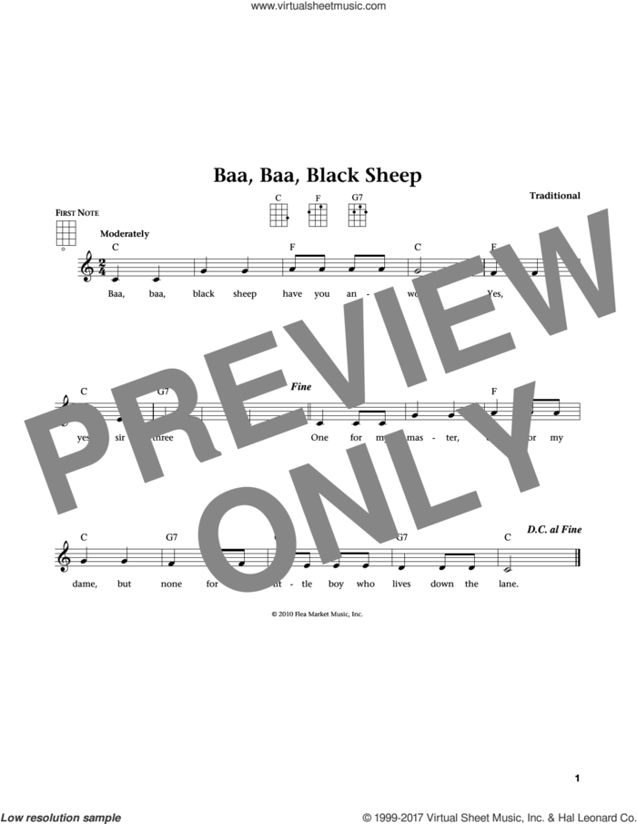 Baa Baa Black Sheep (from The Daily Ukulele) (arr. Liz and Jim Beloff) sheet music for ukulele , Jim Beloff and Liz Beloff, intermediate skill level