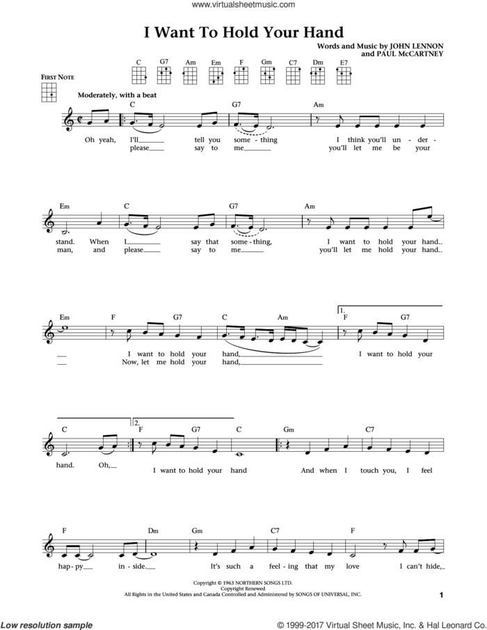 I Want To Hold Your Hand (from The Daily Ukulele) (arr. Liz and Jim Beloff) sheet music for ukulele by The Beatles, Jim Beloff and Liz Beloff, intermediate skill level
