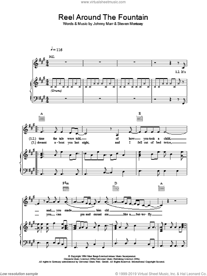 Reel Around The Fountain sheet music for voice, piano or guitar by The Smiths, Johnny Marr and Steven Morrissey, intermediate skill level