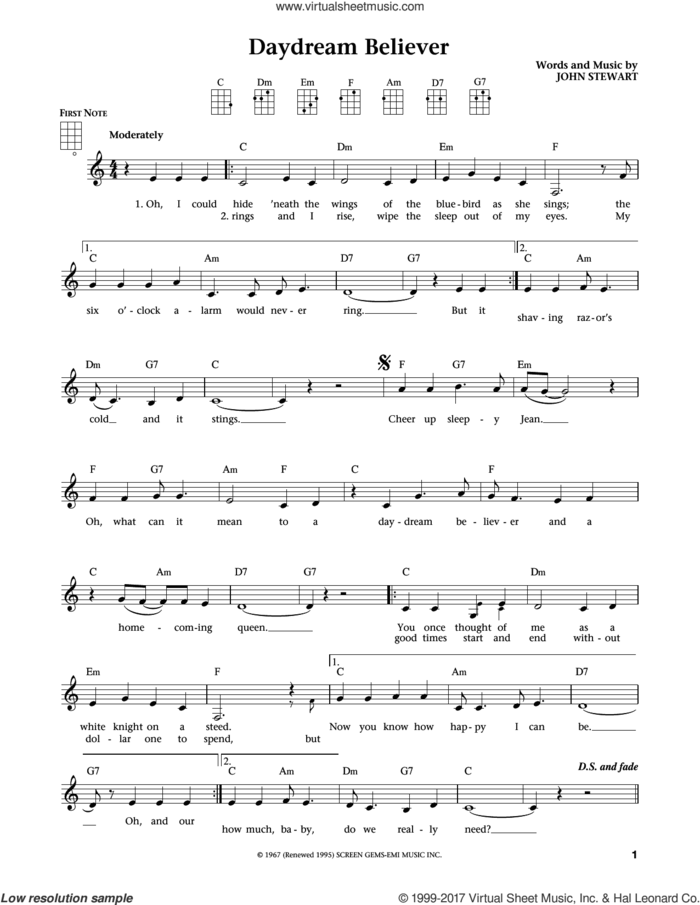 Daydream Believer (from The Daily Ukulele) (arr. Liz and Jim Beloff) sheet music for ukulele by The Monkees, Jim Beloff and Liz Beloff, intermediate skill level
