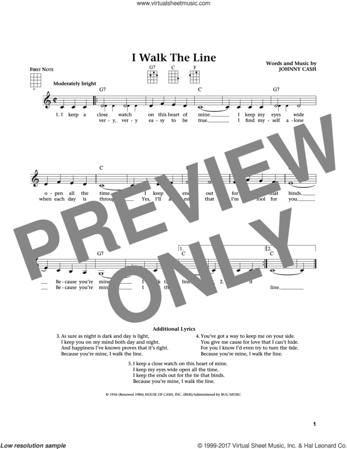 I Walk The Line (from The Daily Ukulele) (arr. Liz and Jim Beloff) sheet music for ukulele by Johnny Cash, Jim Beloff and Liz Beloff, intermediate skill level