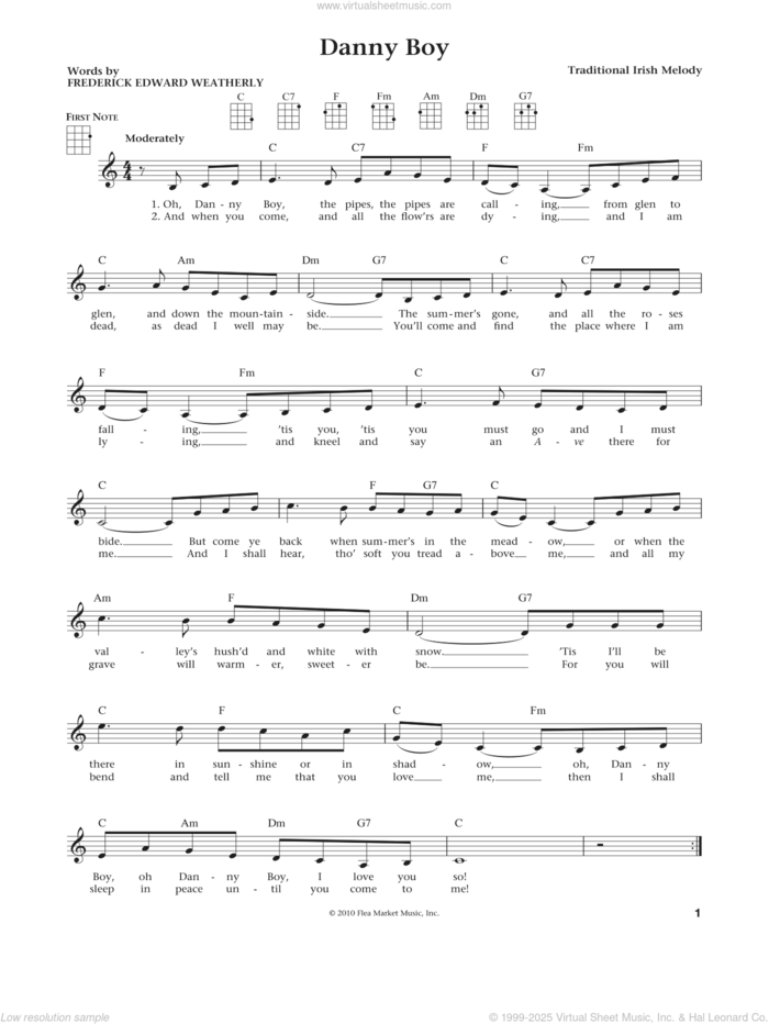 Danny Boy (from The Daily Ukulele) (arr. Liz and Jim Beloff) sheet music for ukulele by Traditional Irish, Jim Beloff and Liz Beloff, intermediate skill level