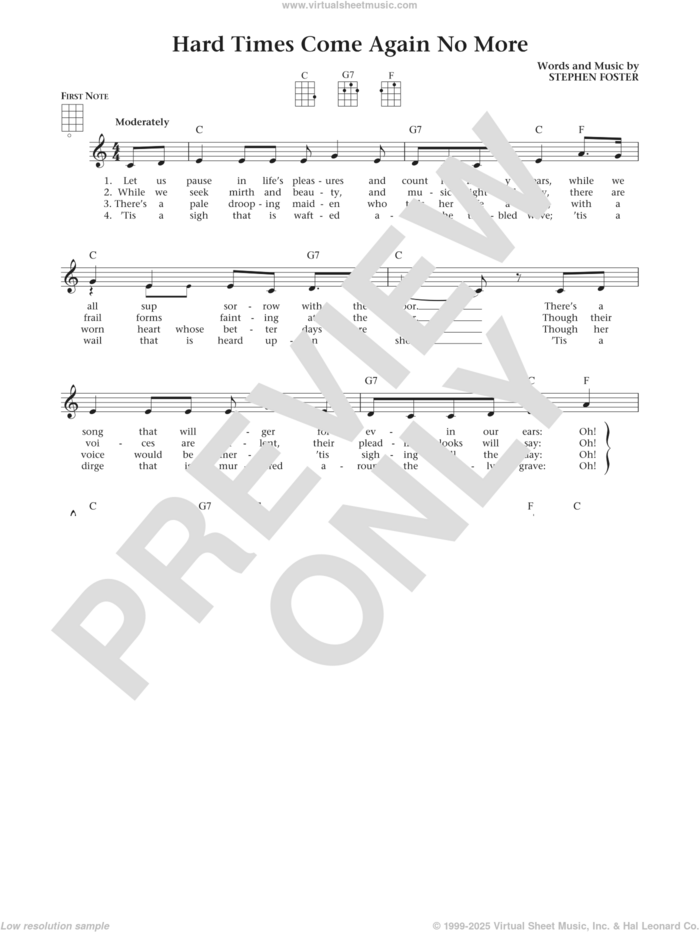 Hard Times Come Again No More (from The Daily Ukulele) (arr. Liz and Jim Beloff) sheet music for ukulele by Stephen Foster, Jim Beloff and Liz Beloff, intermediate skill level