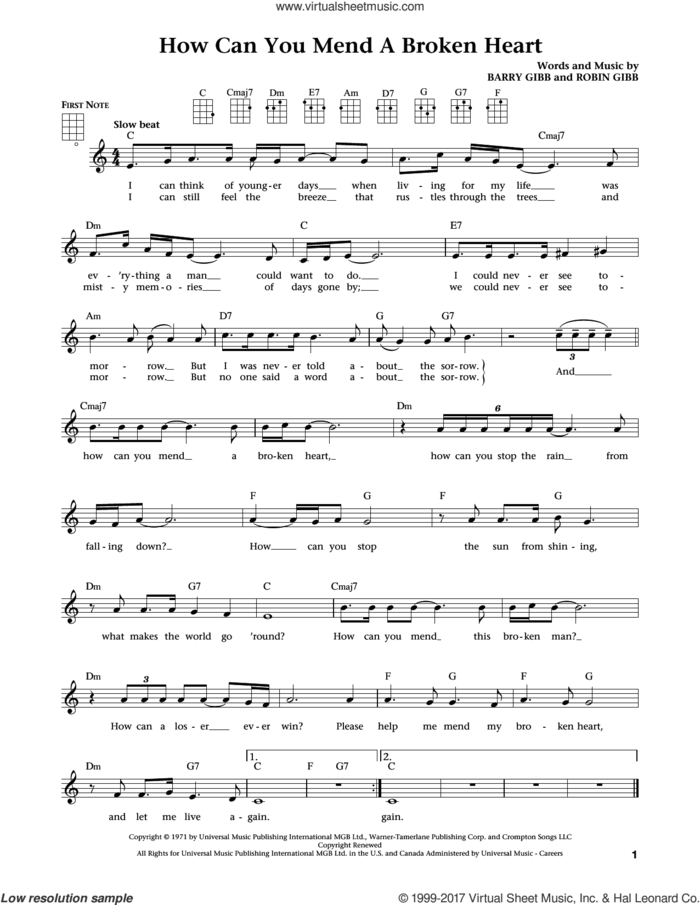How Can You Mend A Broken Heart (from The Daily Ukulele) (arr. Liz and Jim Beloff) sheet music for ukulele by Barry Gibb, Jim Beloff, Liz Beloff, Bee Gees and Robin Gibb, intermediate skill level