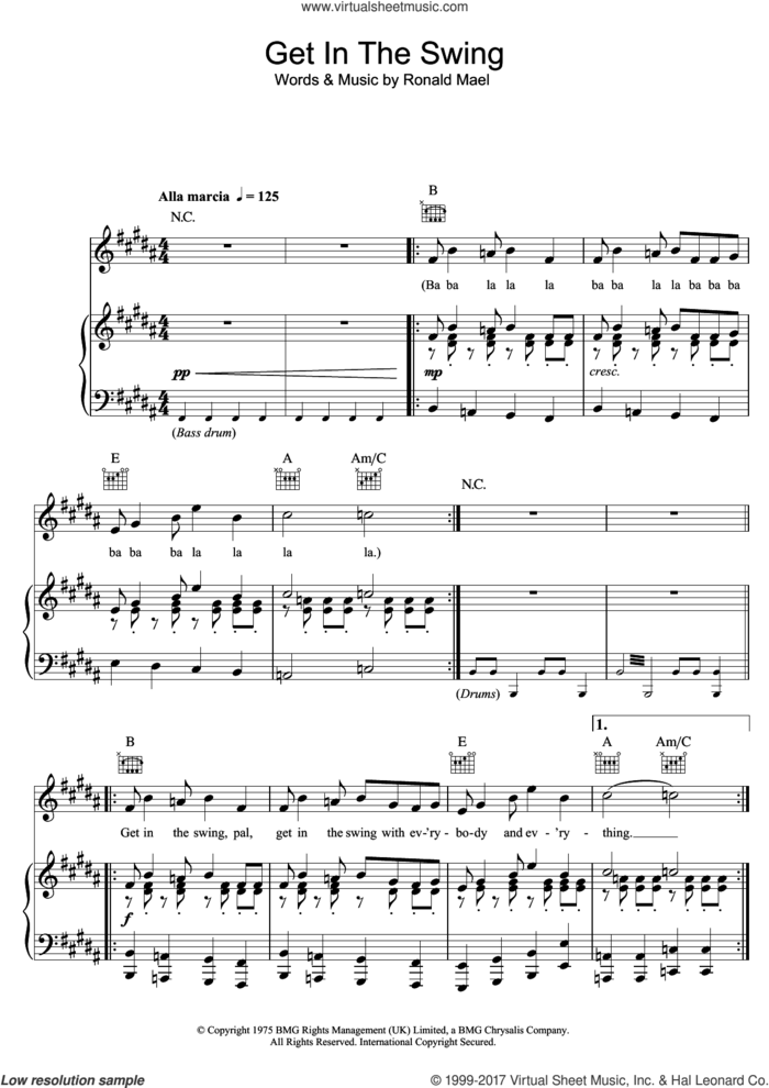 Get In The Swing sheet music for voice, piano or guitar by Sparks and Ronald Mael, intermediate skill level