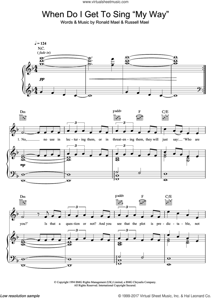 When Do I Get To Sing 'My Way' sheet music for voice, piano or guitar by Sparks, Ronald Mael and Russell Mael, intermediate skill level