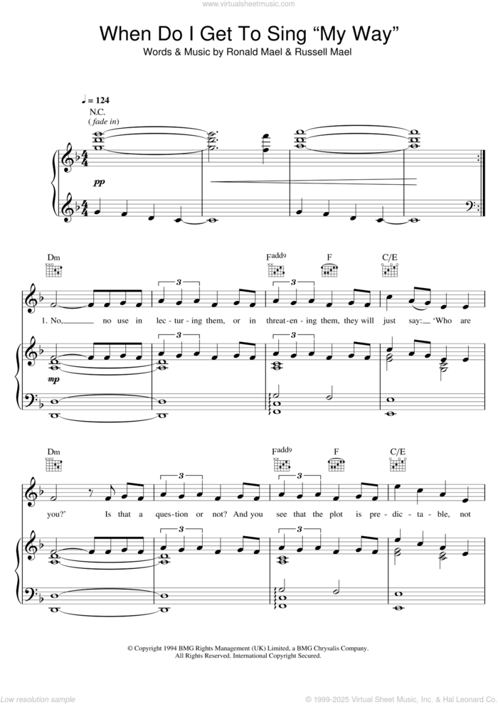 When Do I Get To Sing 'My Way' sheet music for voice, piano or guitar by Sparks, Ronald Mael and Russell Mael, intermediate skill level