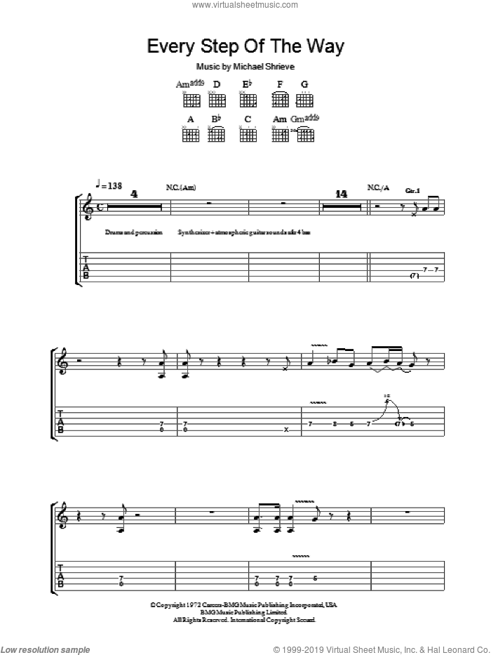 Every Step Of The Way sheet music for guitar (tablature) by Carlos Santana and Michael Shrieve, intermediate skill level