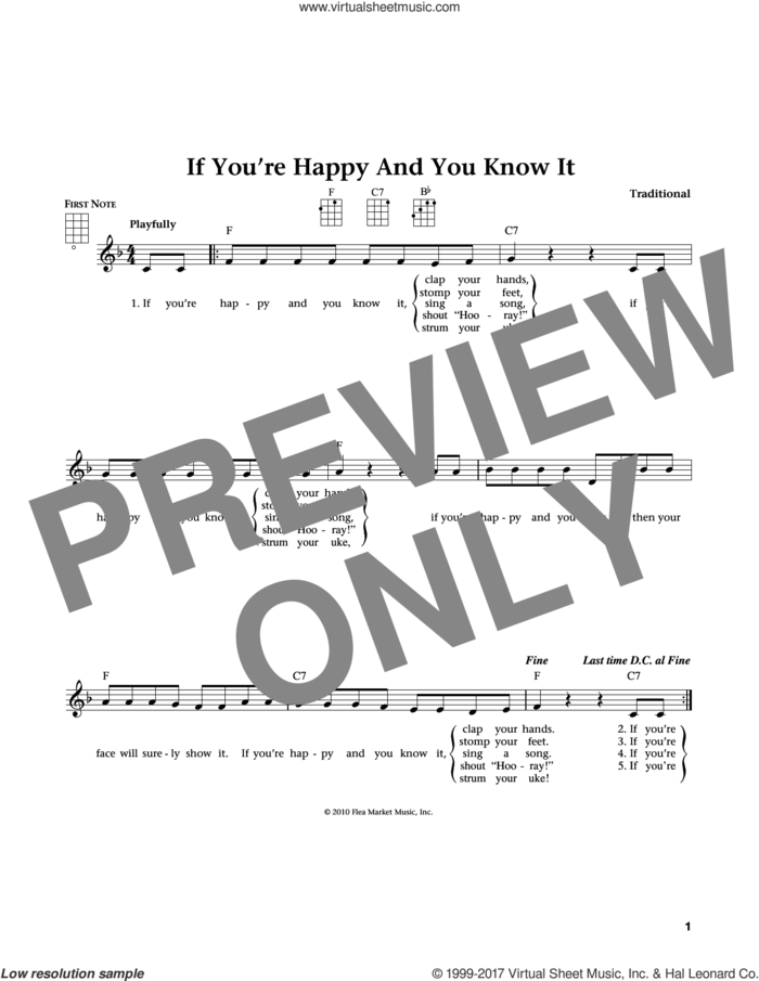 If You're Happy And You Know It (from The Daily Ukulele) (arr. Liz and Jim Beloff) sheet music for ukulele by Laura Smith, Jim Beloff and Liz Beloff, intermediate skill level