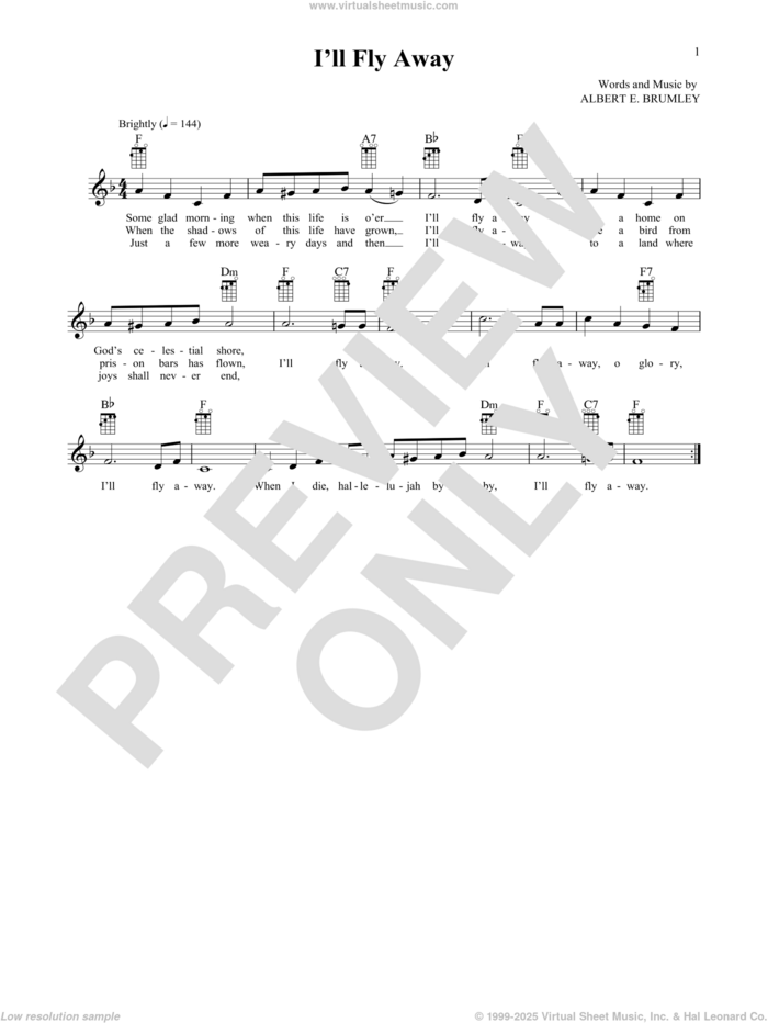 I'll Fly Away (from The Daily Ukulele) (arr. Liz and Jim Beloff) sheet music for ukulele by Albert E. Brumley, Jim Beloff and Liz Beloff, intermediate skill level