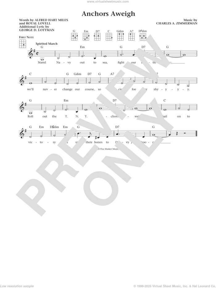 Anchors Aweigh (from The Daily Ukulele) (arr. Liz and Jim Beloff) sheet music for ukulele by Charles A. Zimmerman, Jim Beloff, Liz Beloff, Alfred Hart Miles, George D. Lottman and Royal Lovell, intermediate skill level