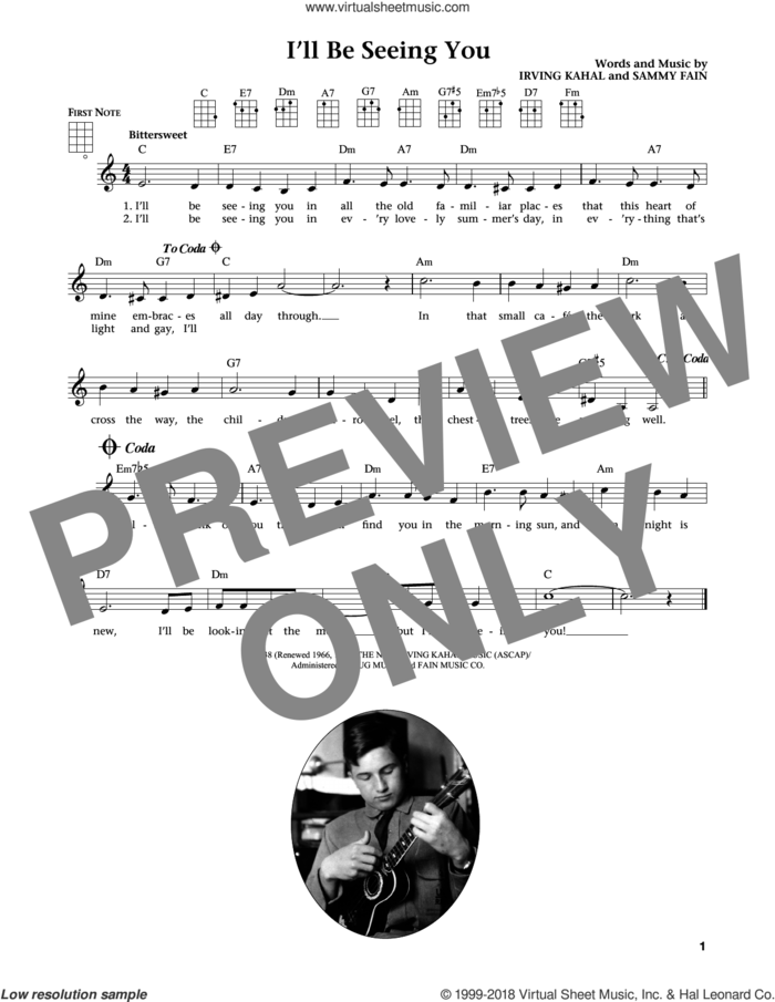 I'll Be Seeing You (from The Daily Ukulele) (arr. Liz and Jim Beloff) sheet music for ukulele by Sammy Fain, Jim Beloff, Liz Beloff and Irving Kahal, intermediate skill level