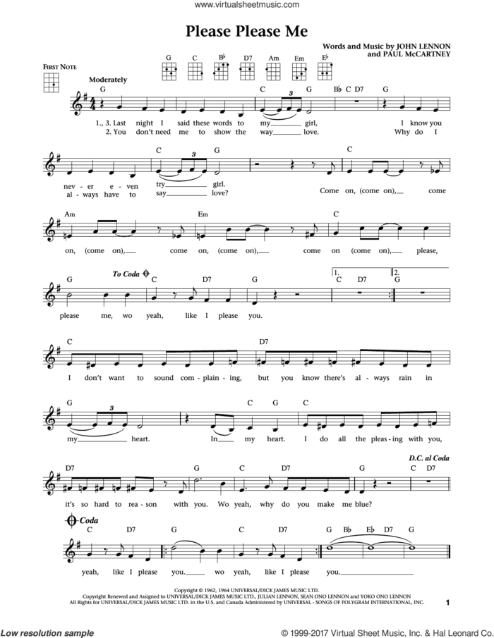 Please Please Me (from The Daily Ukulele) (arr. Liz and Jim Beloff) sheet music for ukulele by The Beatles, Jim Beloff, Liz Beloff, John Lennon and Paul McCartney, intermediate skill level