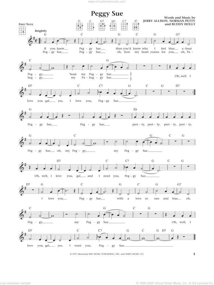 Peggy Sue (from The Daily Ukulele) (arr. Liz and Jim Beloff) sheet music for ukulele by Buddy Holly, Jim Beloff, Liz Beloff, Jerry Allison and Norman Petty, intermediate skill level