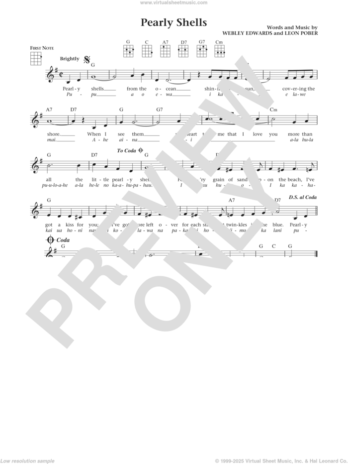 Pearly Shells (Pupu O Ewa) (from The Daily Ukulele) (arr. Liz and Jim Beloff) sheet music for ukulele by Leon Pober, Jim Beloff, Liz Beloff and Webley Edwards, intermediate skill level