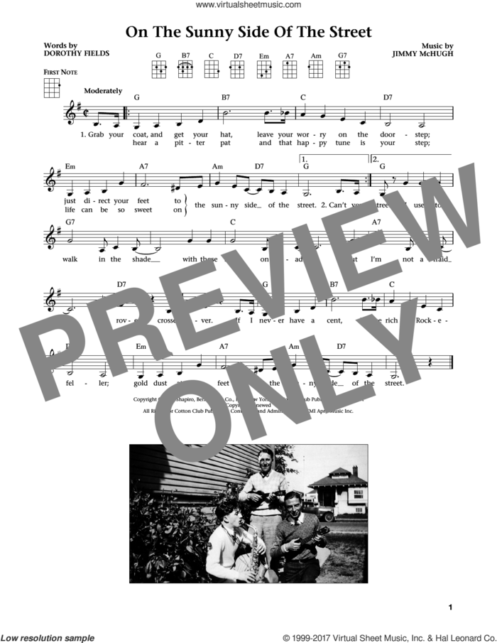 On The Sunny Side Of The Street (from The Daily Ukulele) (arr. Liz and Jim Beloff) sheet music for ukulele by Dorothy Fields, Jim Beloff, Liz Beloff and Jimmy McHugh, intermediate skill level