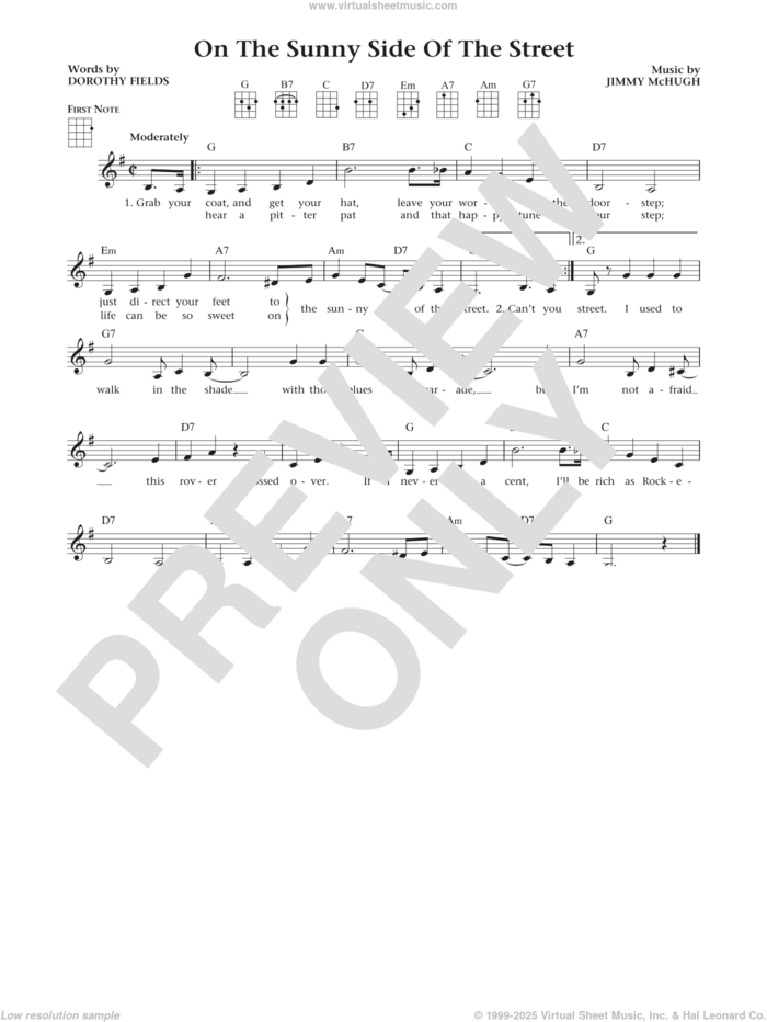 On The Sunny Side Of The Street (from The Daily Ukulele) (arr. Liz and Jim Beloff) sheet music for ukulele by Dorothy Fields, Jim Beloff, Liz Beloff and Jimmy McHugh, intermediate skill level