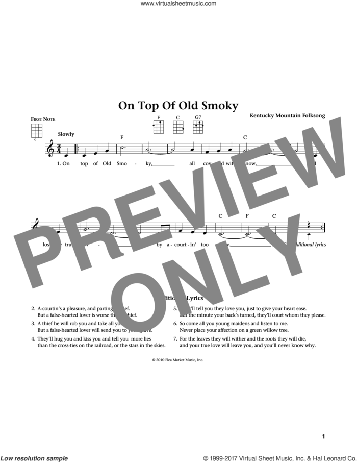 On Top Of Old Smoky (from The Daily Ukulele) (arr. Liz and Jim Beloff) sheet music for ukulele , Jim Beloff and Liz Beloff, intermediate skill level