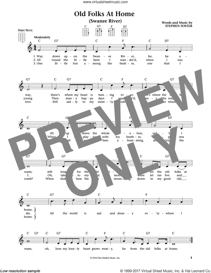 Old Folks At Home (Swanee River) (from The Daily Ukulele) (arr. Liz and Jim Beloff) sheet music for ukulele by Stephen Foster, Jim Beloff and Liz Beloff, intermediate skill level
