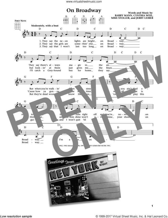 On Broadway (from The Daily Ukulele) (arr. Liz and Jim Beloff) sheet music for ukulele by The Drifters, Jim Beloff, Liz Beloff, George Benson, Barry Mann, Cynthia Weil, Jerry Leiber and Mike Stoller, intermediate skill level