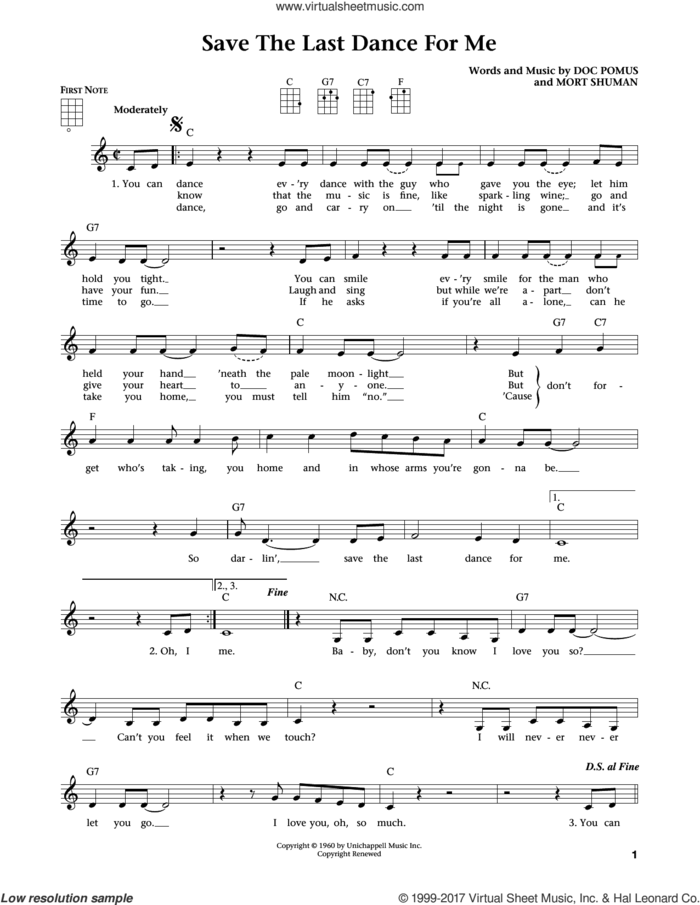Save The Last Dance For Me (from The Daily Ukulele) (arr. Liz and Jim Beloff) sheet music for ukulele by The Drifters, Jim Beloff, Liz Beloff, Emmylou Harris, Doc Pomus and Mort Shuman, intermediate skill level