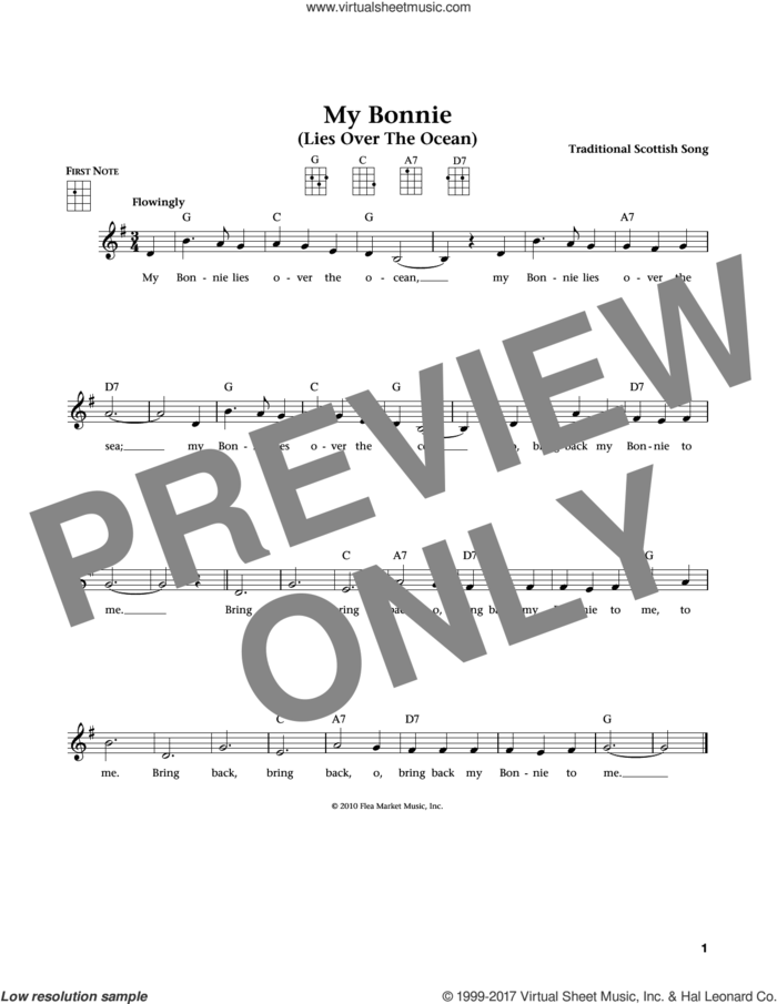 My Bonnie Lies Over The Ocean (from The Daily Ukulele) (arr. Liz and Jim Beloff) sheet music for ukulele , Jim Beloff and Liz Beloff, intermediate skill level