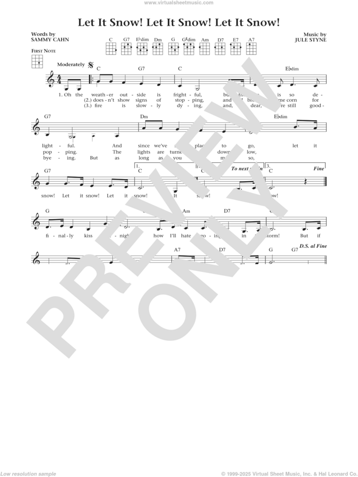 Let It Snow! Let It Snow! Let It Snow! (from The Daily Ukulele) (arr. Liz and Jim Beloff) sheet music for ukulele by Sammy Cahn and Jule Styne, intermediate skill level