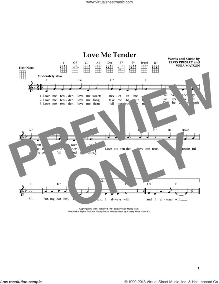 Love Me Tender (from The Daily Ukulele) (arr. Liz and Jim Beloff) sheet music for ukulele by Elvis Presley, Jim Beloff, Liz Beloff and Vera Matson, wedding score, intermediate skill level