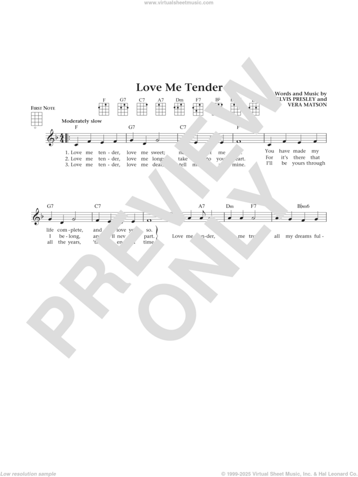 Love Me Tender (from The Daily Ukulele) (arr. Liz and Jim Beloff) sheet music for ukulele by Elvis Presley, Jim Beloff, Liz Beloff and Vera Matson, wedding score, intermediate skill level