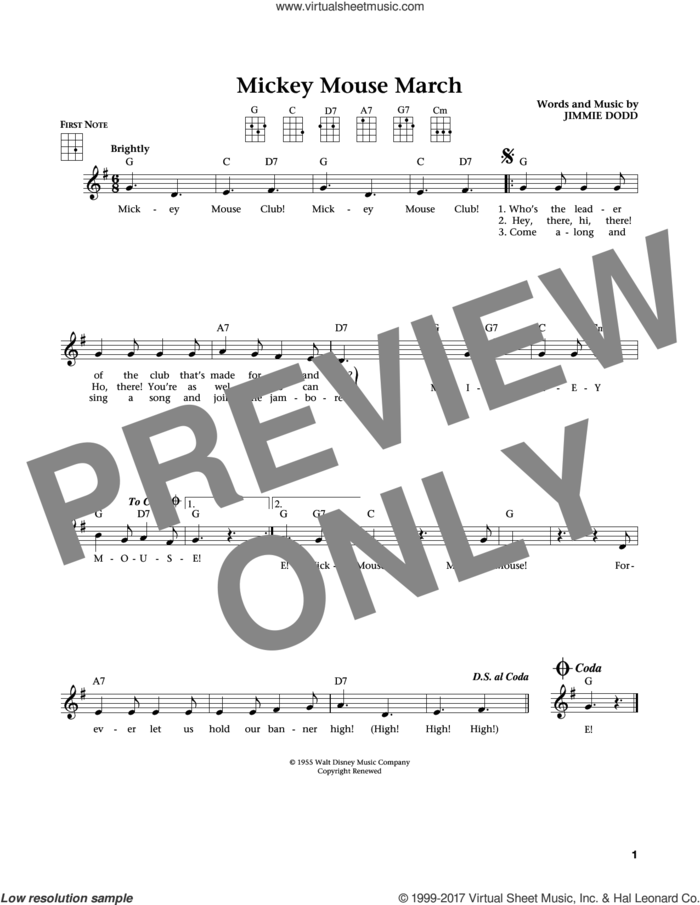 Mickey Mouse March (from The Daily Ukulele) (arr. Liz and Jim Beloff) sheet music for ukulele by Jimmie Dodd, Jim Beloff and Liz Beloff, intermediate skill level