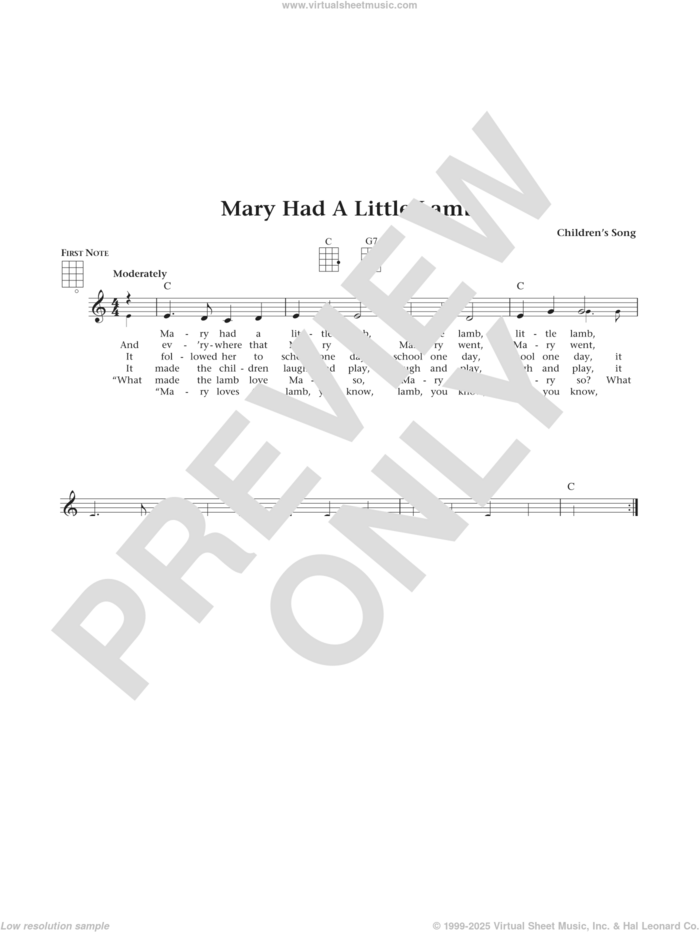 Mary Had A Little Lamb (from The Daily Ukulele) (arr. Liz and Jim Beloff) sheet music for ukulele , Jim Beloff and Liz Beloff, intermediate skill level