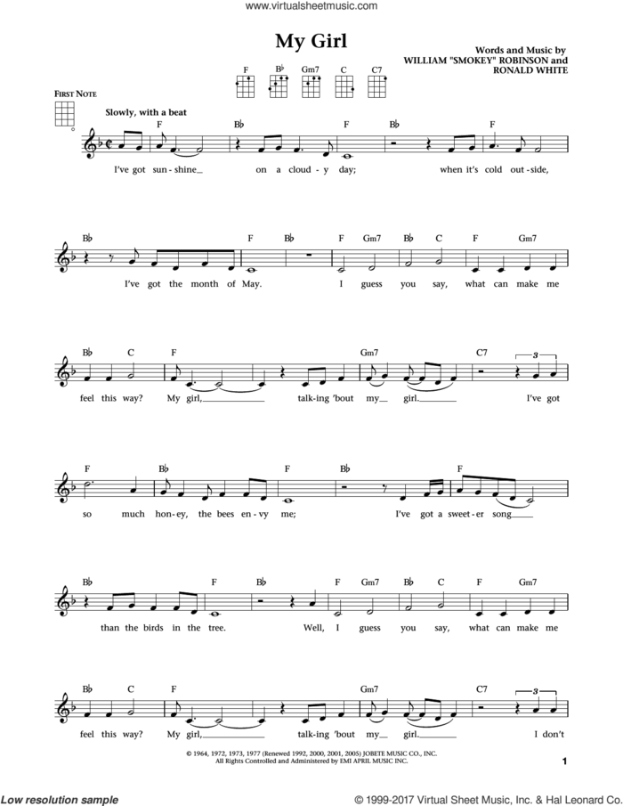My Girl (from The Daily Ukulele) (arr. Liz and Jim Beloff) sheet music for ukulele by The Temptations, Jim Beloff, Liz Beloff and Ronald White, intermediate skill level