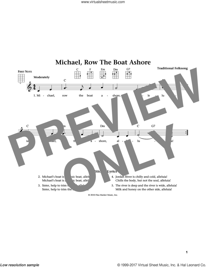 Michael Row The Boat Ashore (from The Daily Ukulele) (arr. Liz and Jim Beloff) sheet music for ukulele , Jim Beloff and Liz Beloff, intermediate skill level