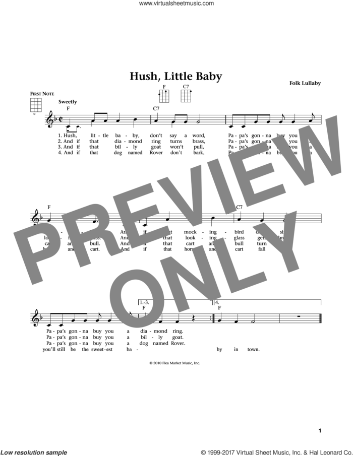 Hush, Little Baby (from The Daily Ukulele) (arr. Liz and Jim Beloff) sheet music for ukulele by Carolina Folk Lullaby, Jim Beloff and Liz Beloff, intermediate skill level
