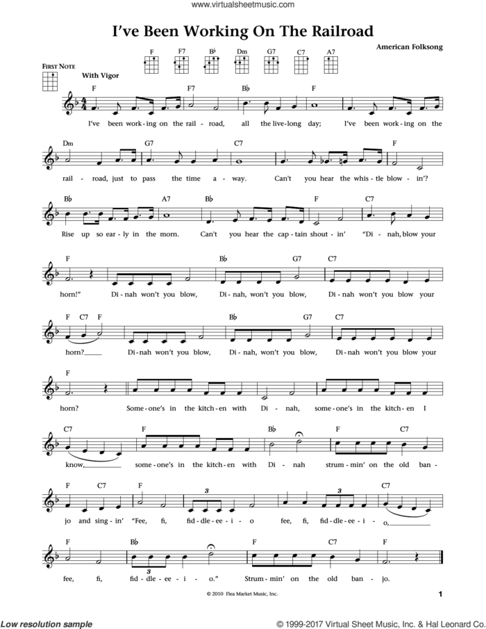 I've Been Working On The Railroad (from The Daily Ukulele) (arr. Liz and Jim Beloff) sheet music for ukulele by American Folksong, Jim Beloff and Liz Beloff, intermediate skill level