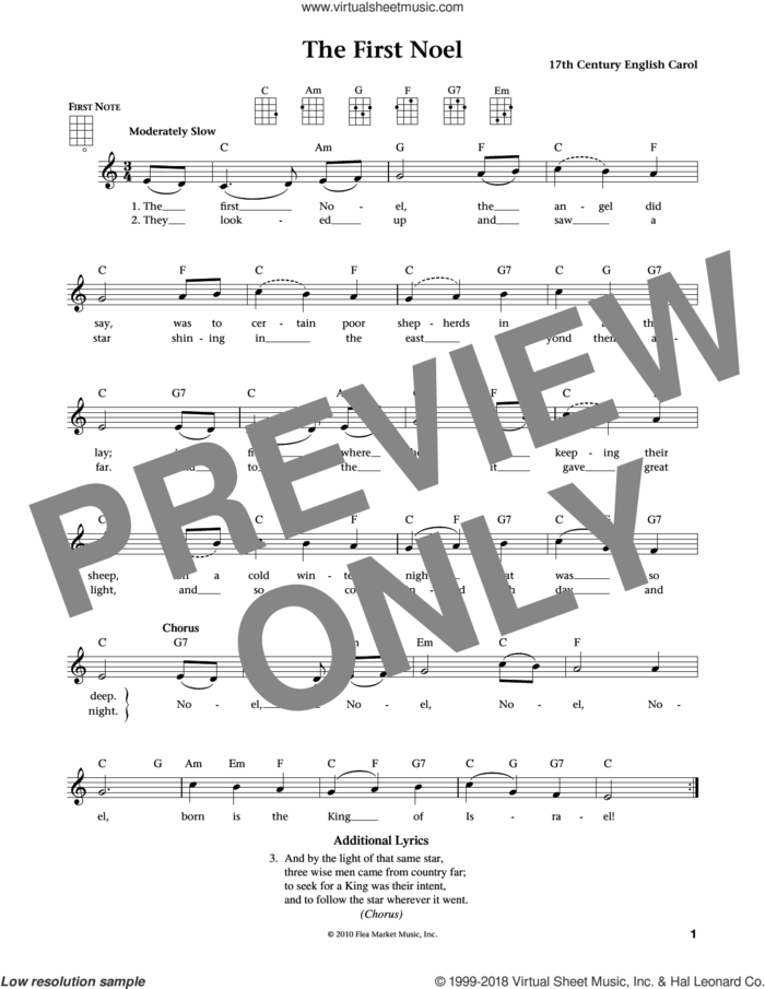The First Noel (from The Daily Ukulele) (arr. Liz and Jim Beloff) sheet music for ukulele by Anonymous, Jim Beloff, Liz Beloff and Miscellaneous, intermediate skill level