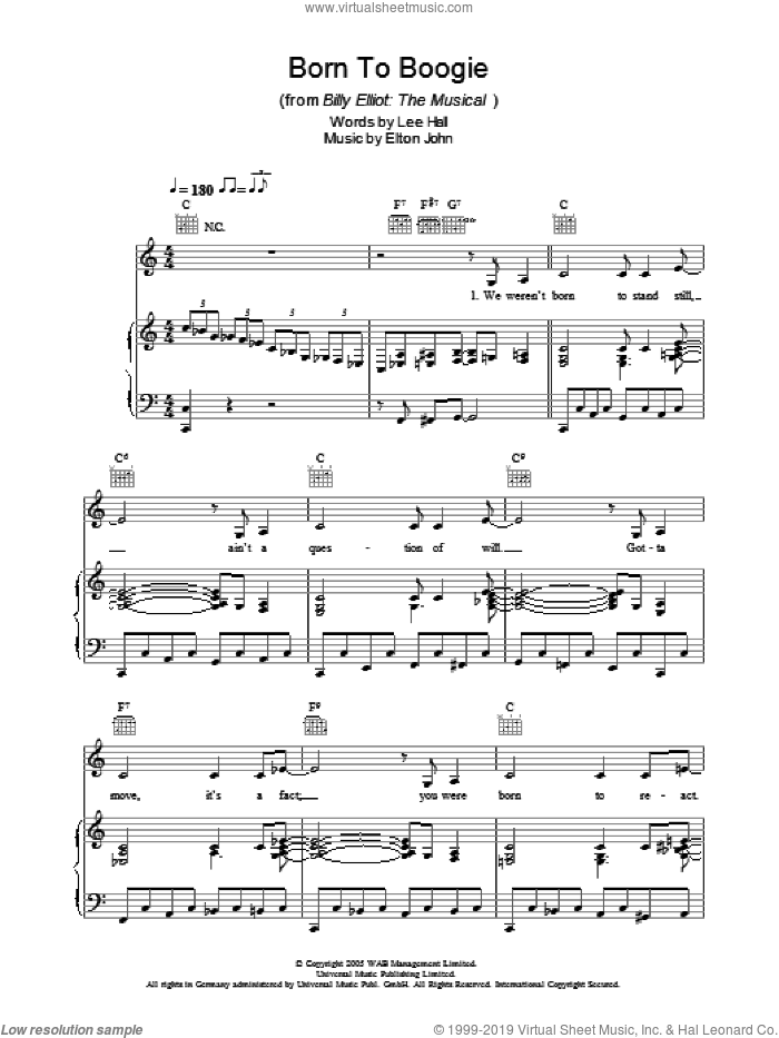 Born To Boogie sheet music for voice, piano or guitar by Elton John, Billy Elliot (Musical) and Lee Hall, intermediate skill level