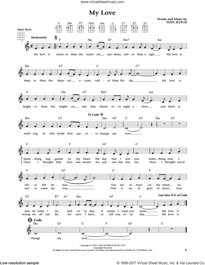 My Love (from The Daily Ukulele) (arr. Liz and Jim Beloff) sheet music for ukulele by Tony Hatch, Jim Beloff, Liz Beloff, Petula Clark and Sonny James, intermediate skill level