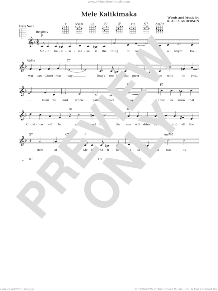 Mele Kalikimaka (from The Daily Ukulele) (arr. Liz and Jim Beloff) sheet music for ukulele by R. Alex Anderson, Jim Beloff and Liz Beloff, intermediate skill level