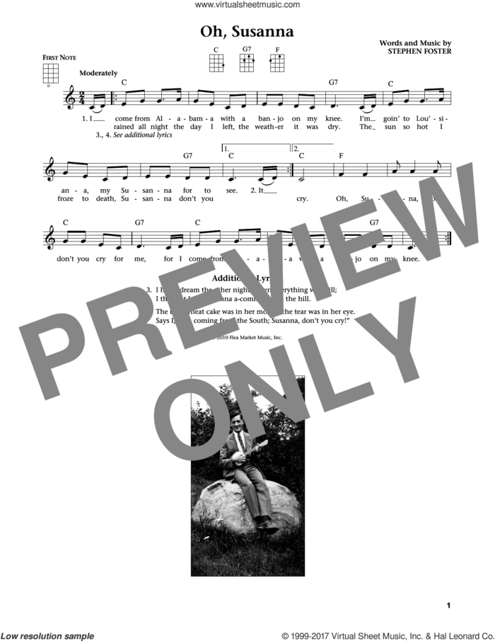 Oh! Susanna (from The Daily Ukulele) (arr. Liz and Jim Beloff) sheet music for ukulele by Stephen Foster, Jim Beloff and Liz Beloff, intermediate skill level