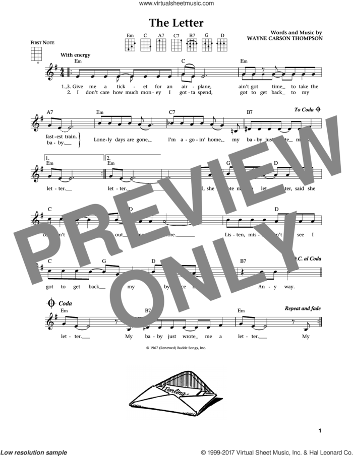 The Letter (from The Daily Ukulele) (arr. Liz and Jim Beloff) sheet music for ukulele by Box Tops, Jim Beloff, Liz Beloff and Wayne Carson Thompson, intermediate skill level
